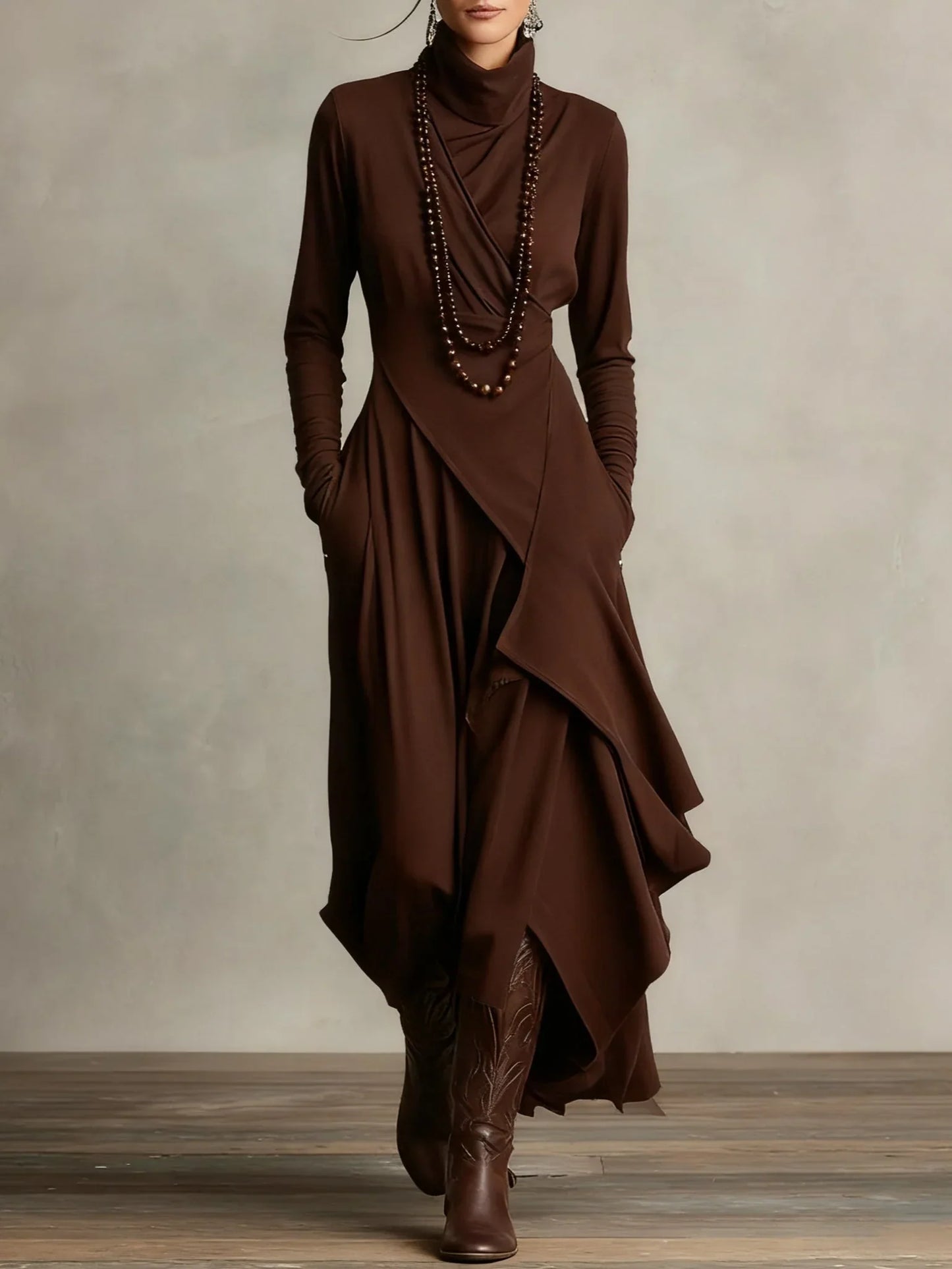 Teodora Solinas™ Elegant Turtleneck Dress for All Day Comfort