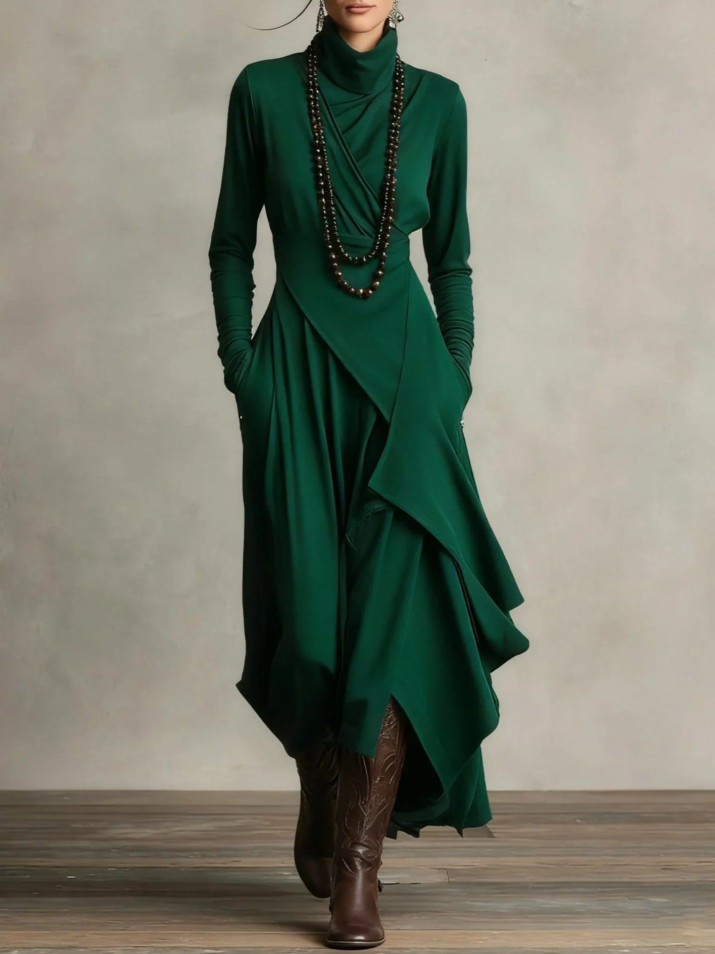 Teodora Solinas™ Elegant Turtleneck Dress for All Day Comfort