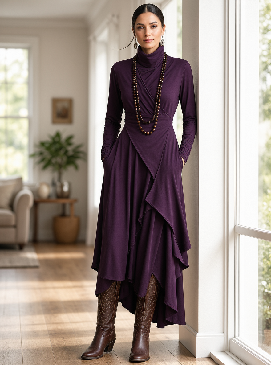 Teodora Solinas™ Elegant Turtleneck Dress for All Day Comfort