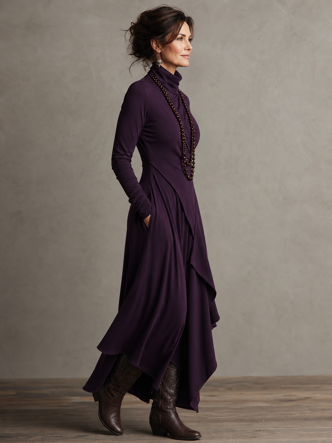 Teodora Solinas™ Elegant Turtleneck Dress for All Day Comfort
