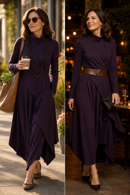 Teodora Solinas™ Elegant Turtleneck Dress for All Day Comfort
