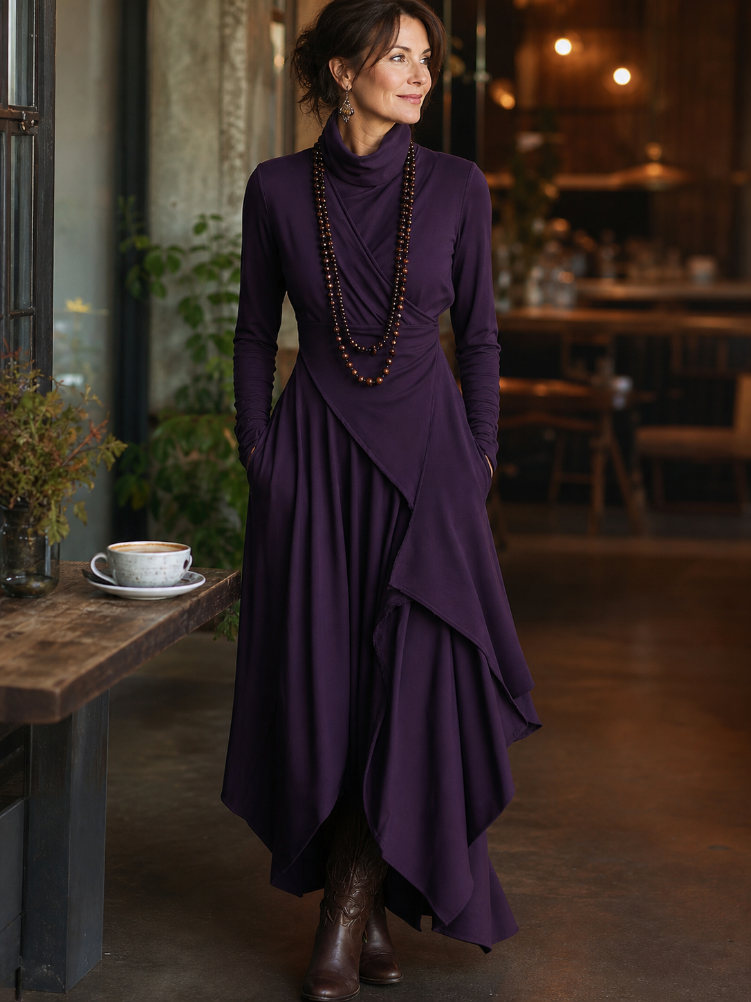 Teodora Solinas™ Elegant Turtleneck Dress for All Day Comfort