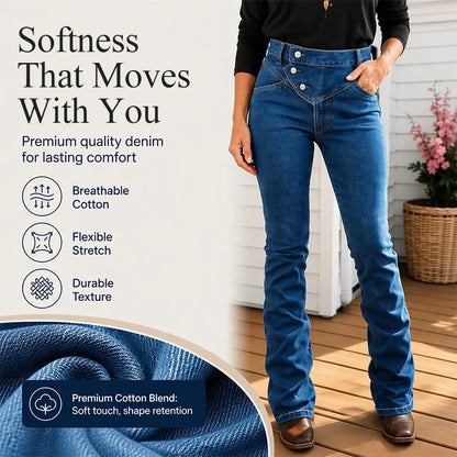 Teresina Women's High-Waisted Crossover Asymmetric Jeans - main front product view