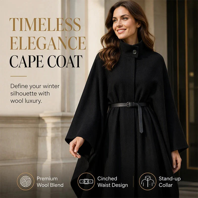 Tonia Elegant Stand-Collar Cape Coat - main front view of the cape coat
