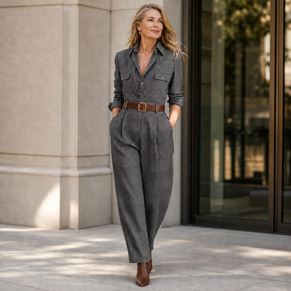 Torquata Lazzarini™ Belted Check Jumpsuit for Effortless Style