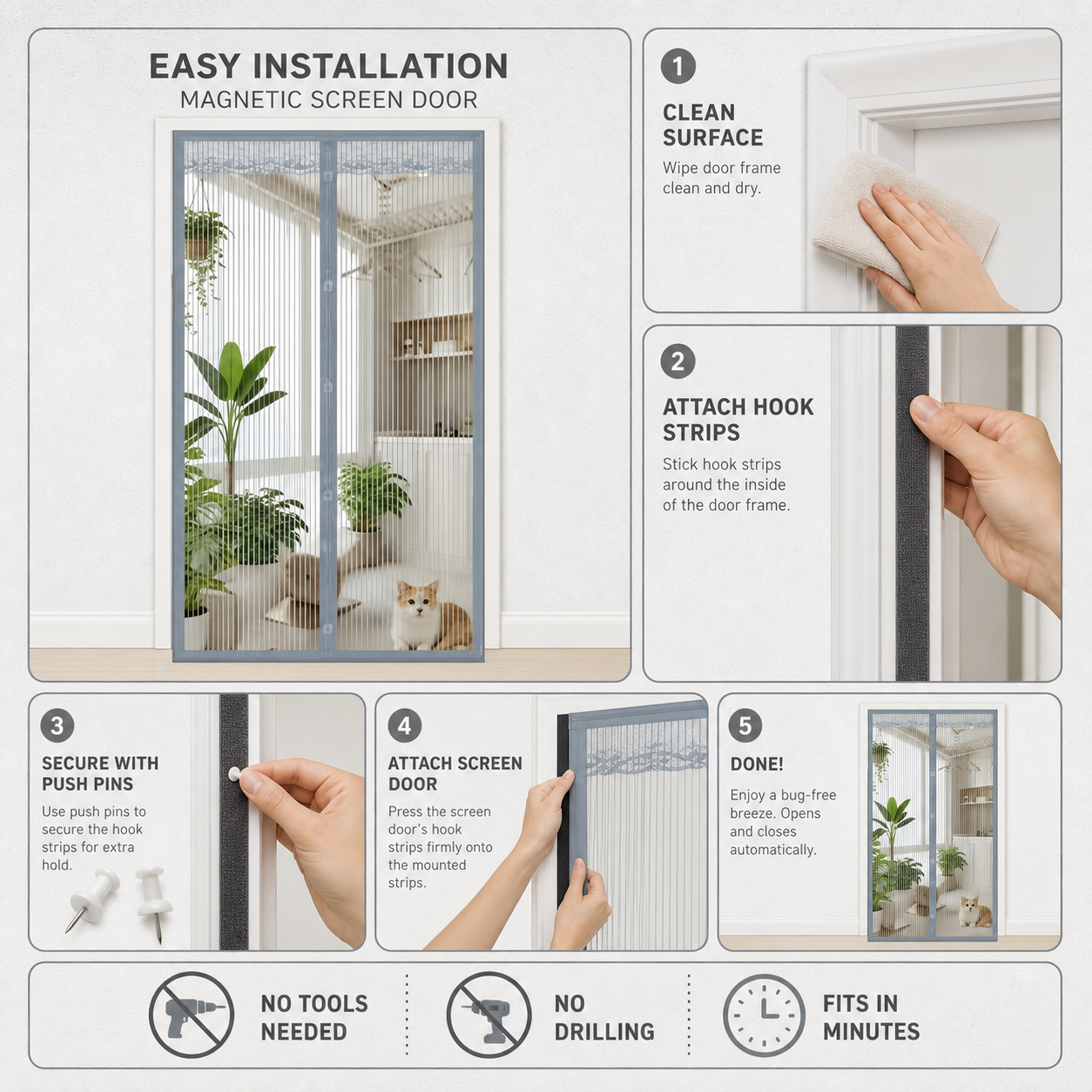 TrioGuard™ Hands-Free Screen Door for Breathable, Bug-Free Rooms