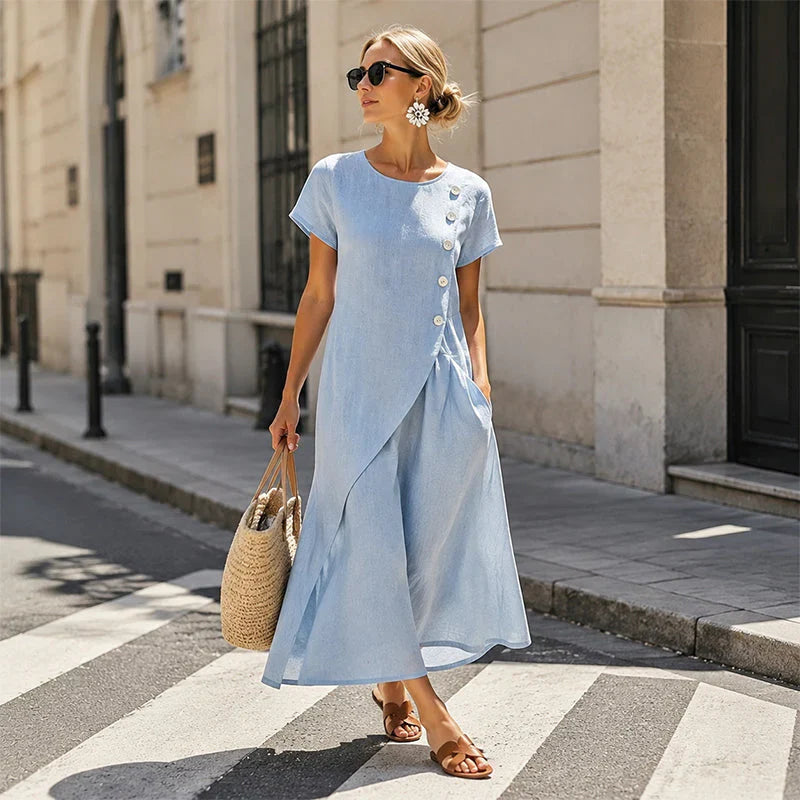 Ugolina Sangermano™ Elegant Round Neck Dress for Warm Days