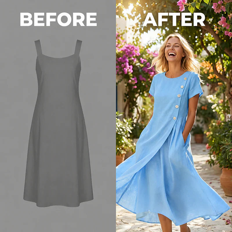 Ugolina Sangermano™ Elegant Round Neck Dress for Warm Days