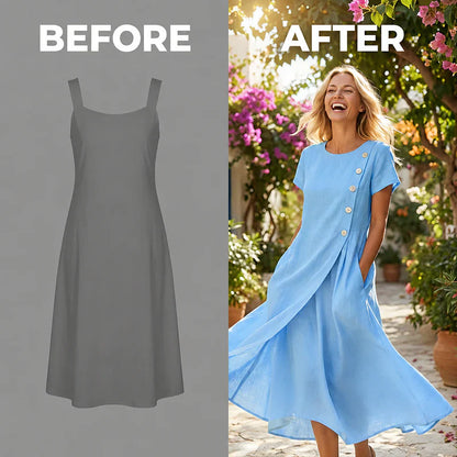 Ugolina Sangermano™ Elegant Round Neck Dress for Warm Days