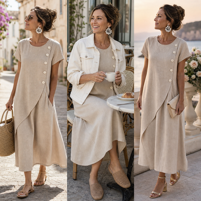 Ugolina Sangermano™ Elegant Round Neck Dress for Warm Days