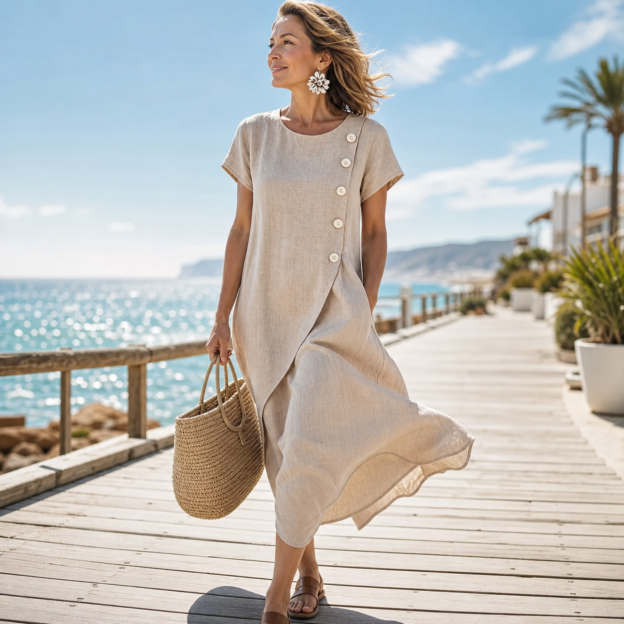 Ugolina Sangermano™ Elegant Round Neck Dress for Warm Days