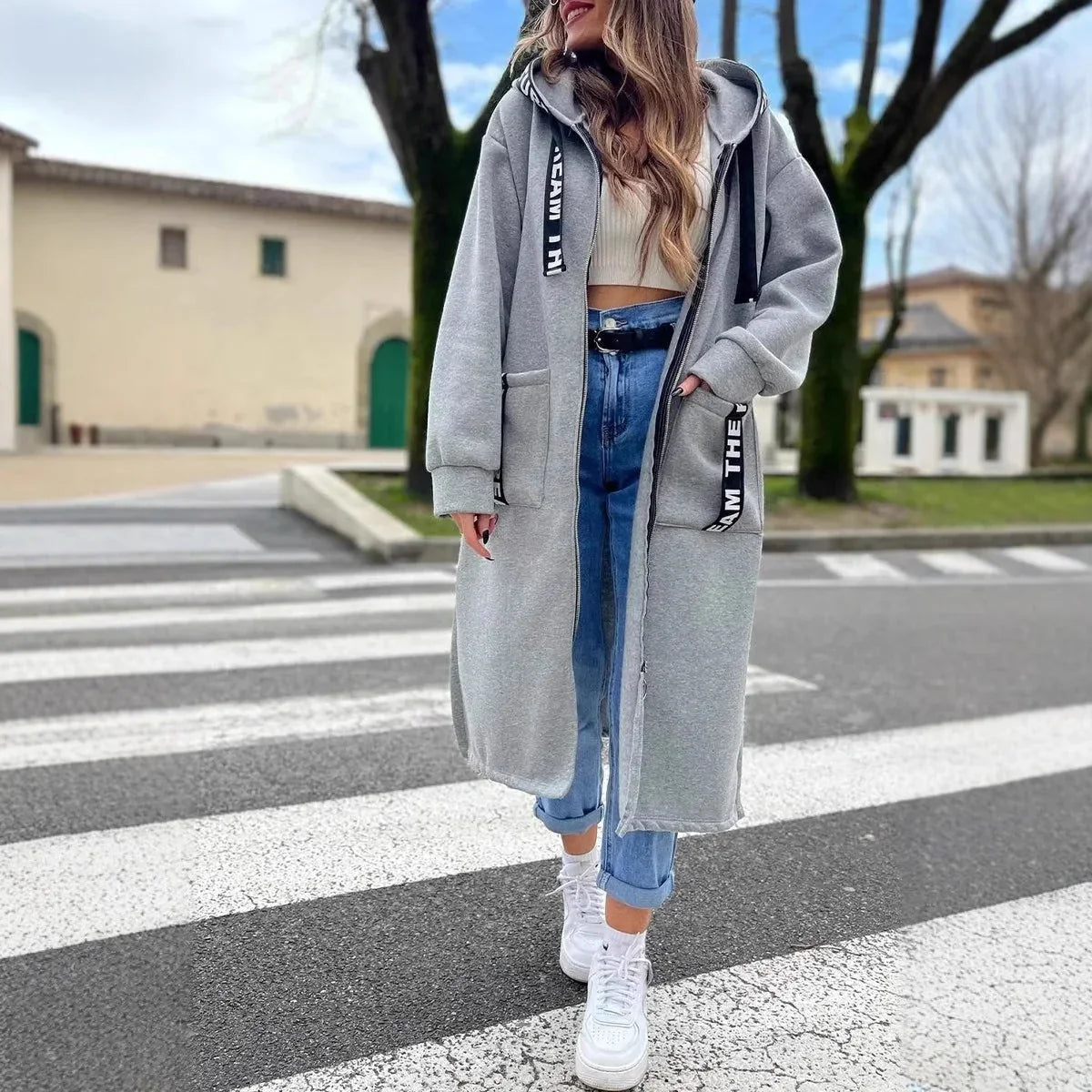 Umberta Recalcati™ Cozy Longline Hoodie Jacket for Everyday Layering