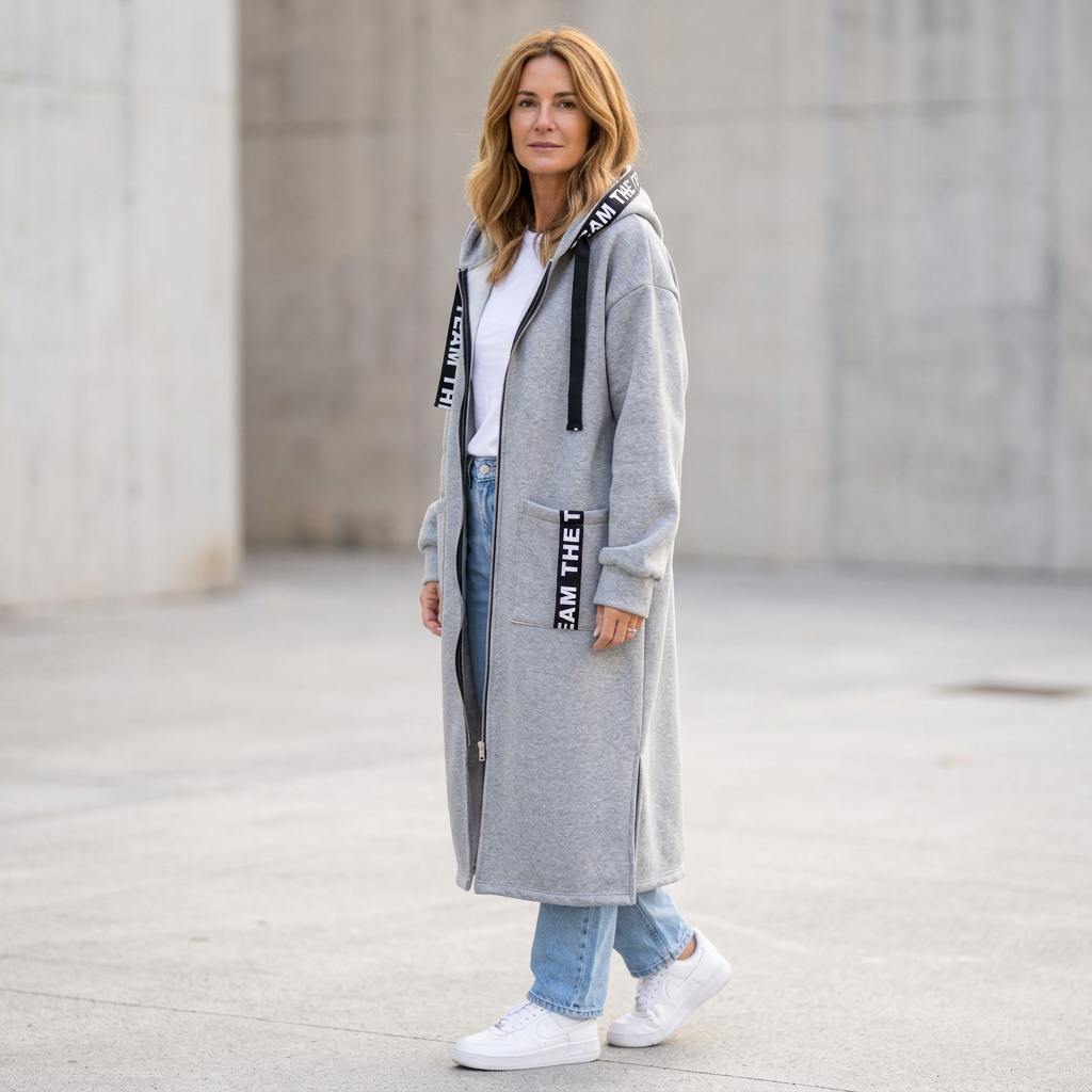 Umberta Recalcati™ Cozy Longline Hoodie Jacket for Everyday Layering