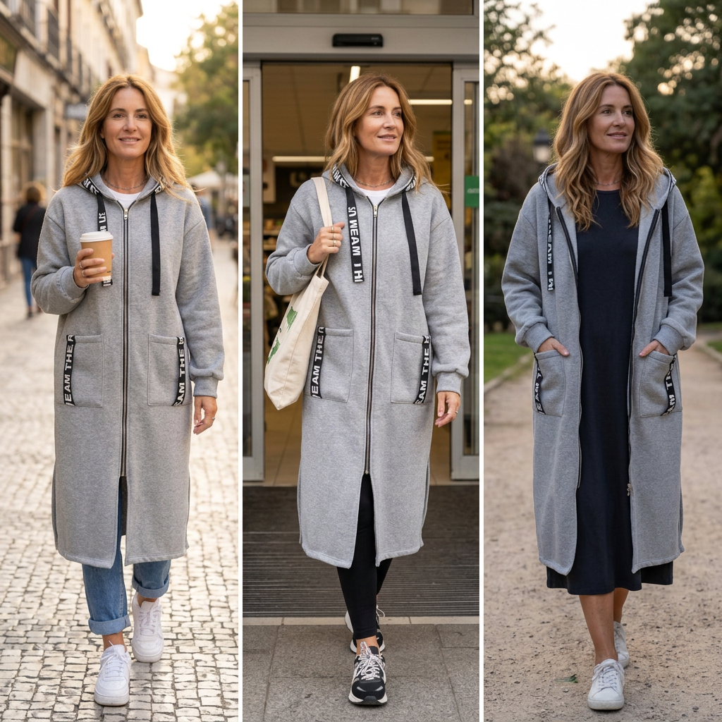 Umberta Recalcati™ Cozy Longline Hoodie Jacket for Everyday Layering