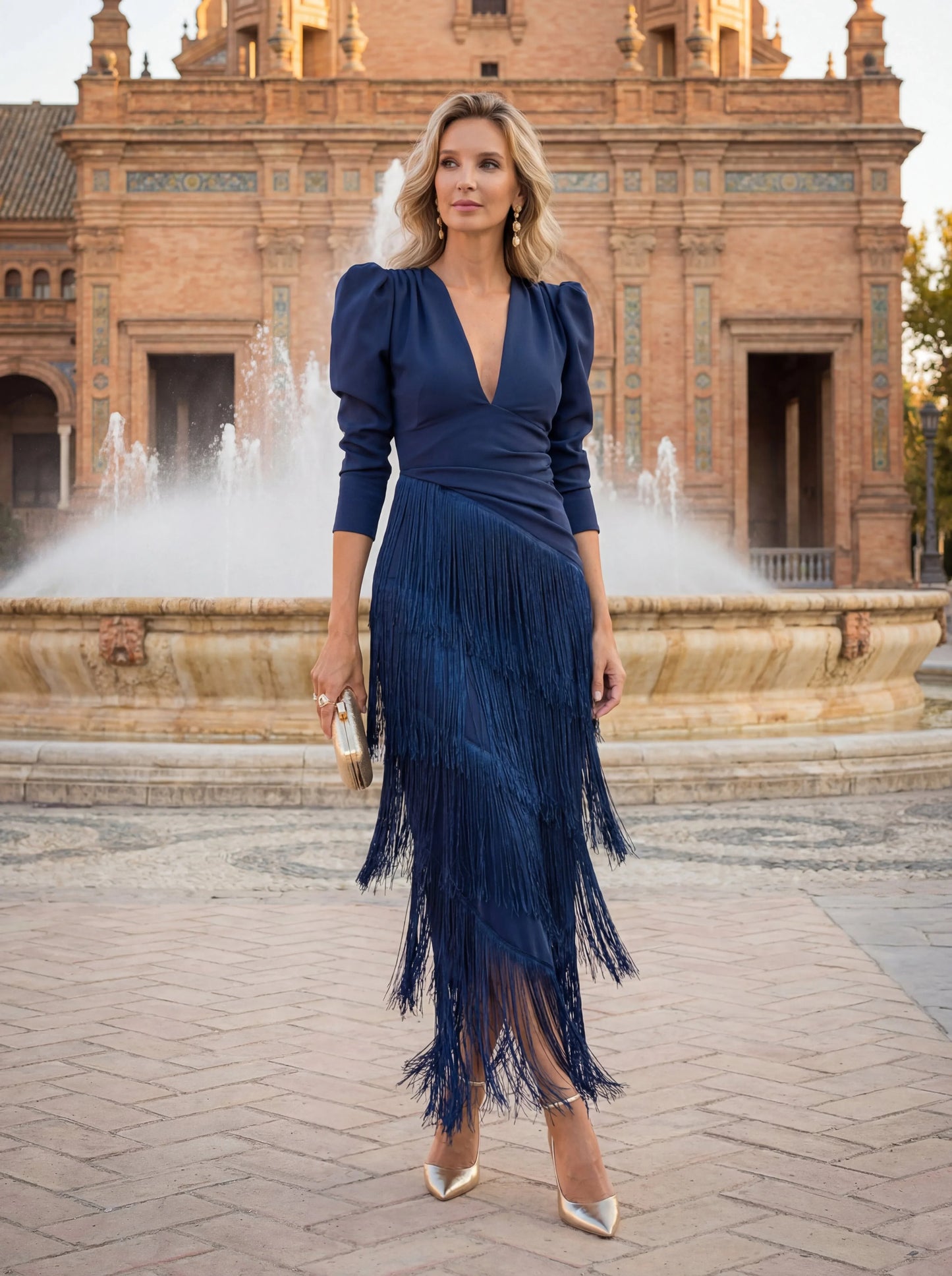 Ursola Abbondanza™ Elegant Fringed Midi Dress for Dressy Occasions