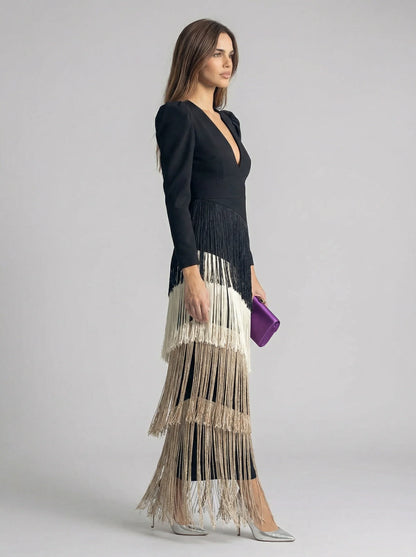 Ursola Abbondanza™ Elegant Fringed Midi Dress for Dressy Occasions