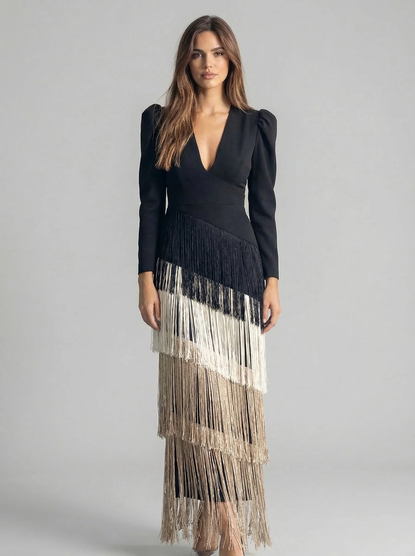 Ursola Abbondanza™ Elegant Fringed Midi Dress for Dressy Occasions