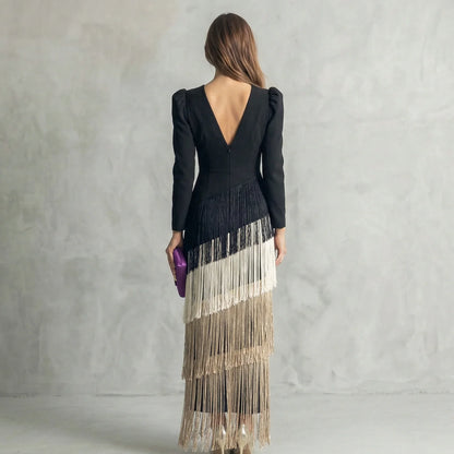 Ursola Abbondanza™ Elegant Fringed Midi Dress for Dressy Occasions