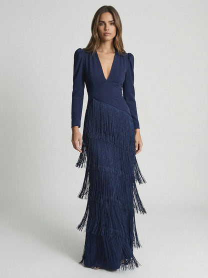 Ursola Abbondanza™ Elegant Fringed Midi Dress for Dressy Occasions