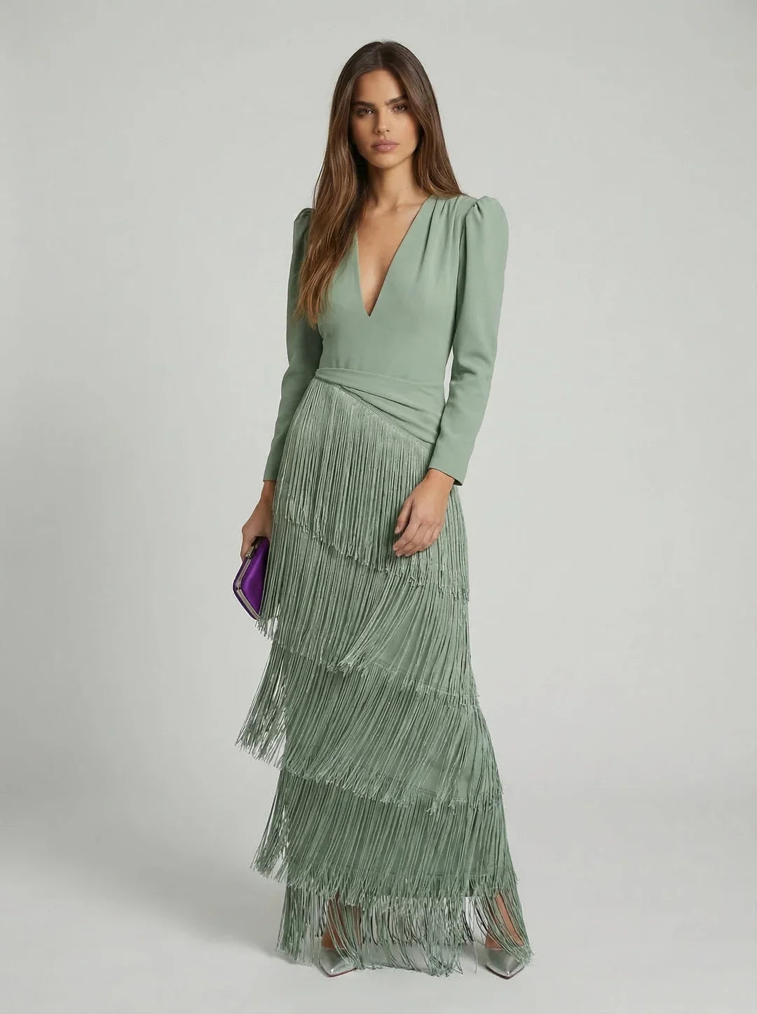 Ursola Abbondanza™ Elegant Fringed Midi Dress for Dressy Occasions