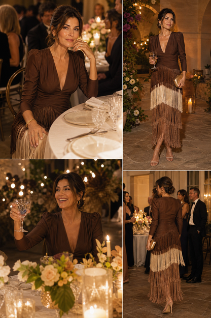 Ursola Abbondanza™ Elegant Fringed Midi Dress for Dressy Occasions