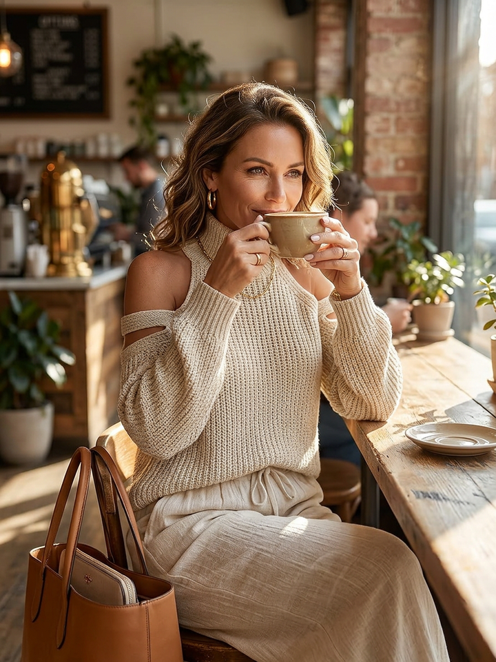 Valentina Baccelli™ Off-Shoulder Cutout Sweater for Effortless Style
