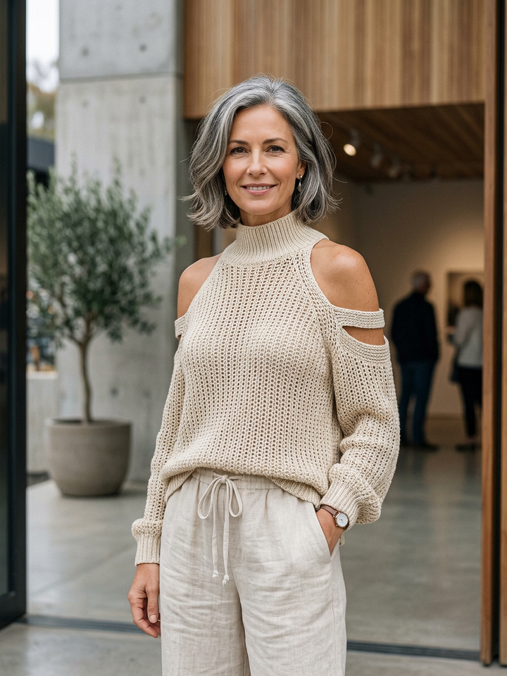 Valentina Baccelli™ Off-Shoulder Cutout Sweater for Effortless Style