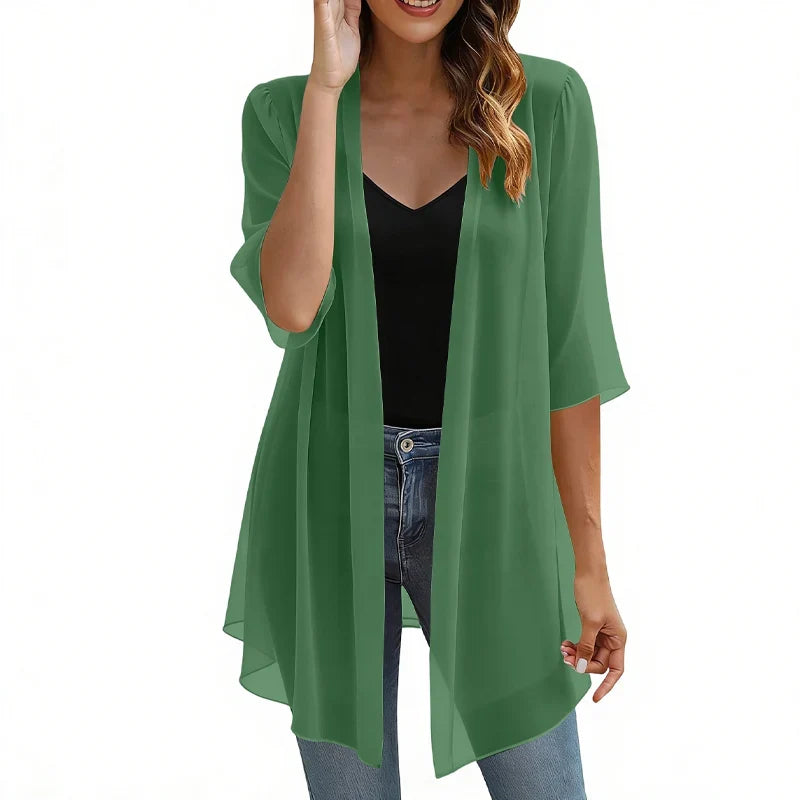Valentina Balducci™ Lightweight Gauze Open Front Cardigan
