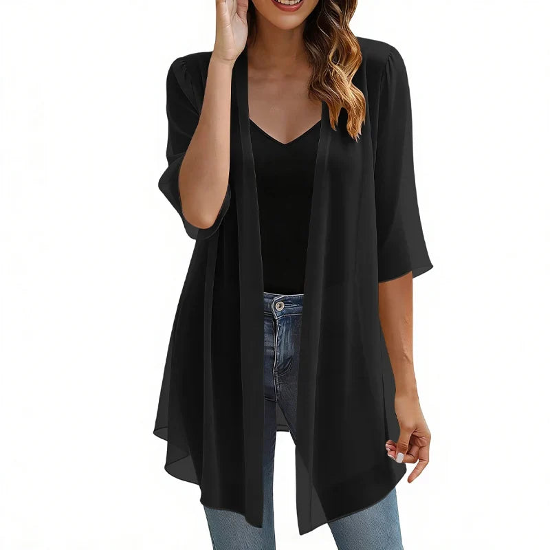 Valentina Balducci™ Lightweight Gauze Open Front Cardigan