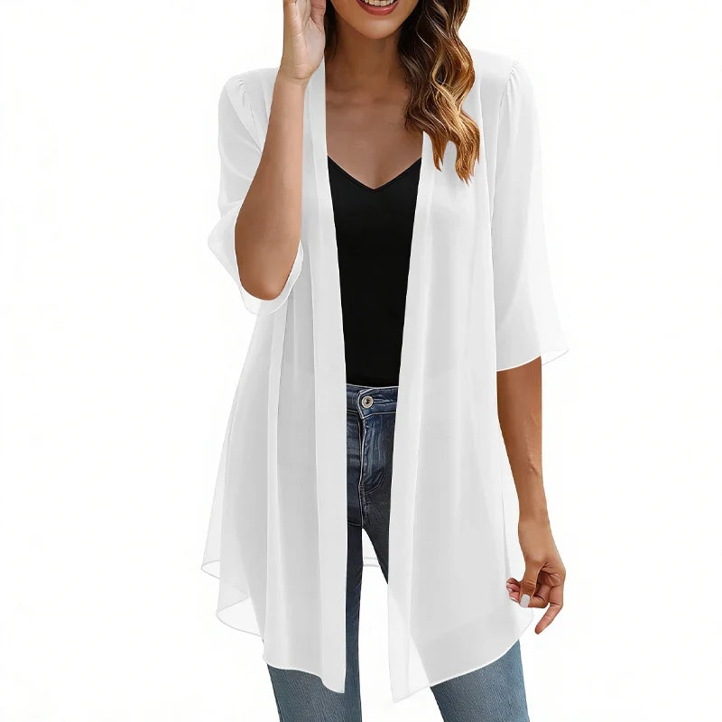 Valentina Balducci™ Lightweight Gauze Open Front Cardigan