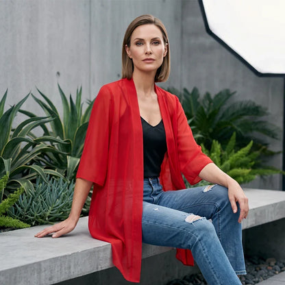 Valentina Balducci™ Lightweight Gauze Open Front Cardigan