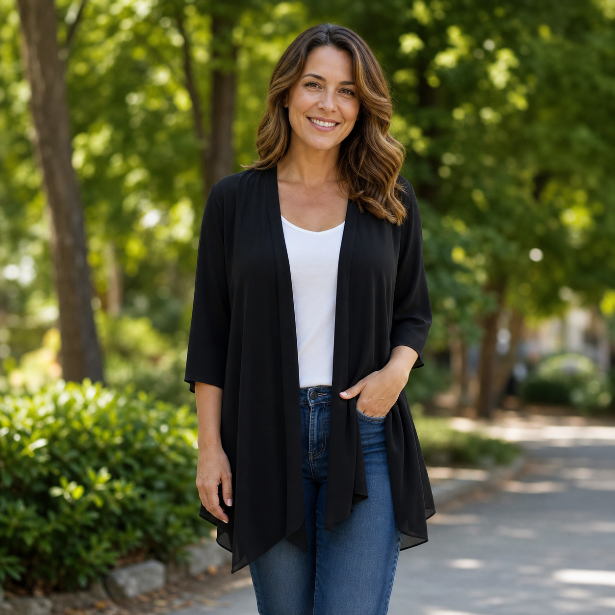 Valentina Balducci™ Lightweight Gauze Open Front Cardigan