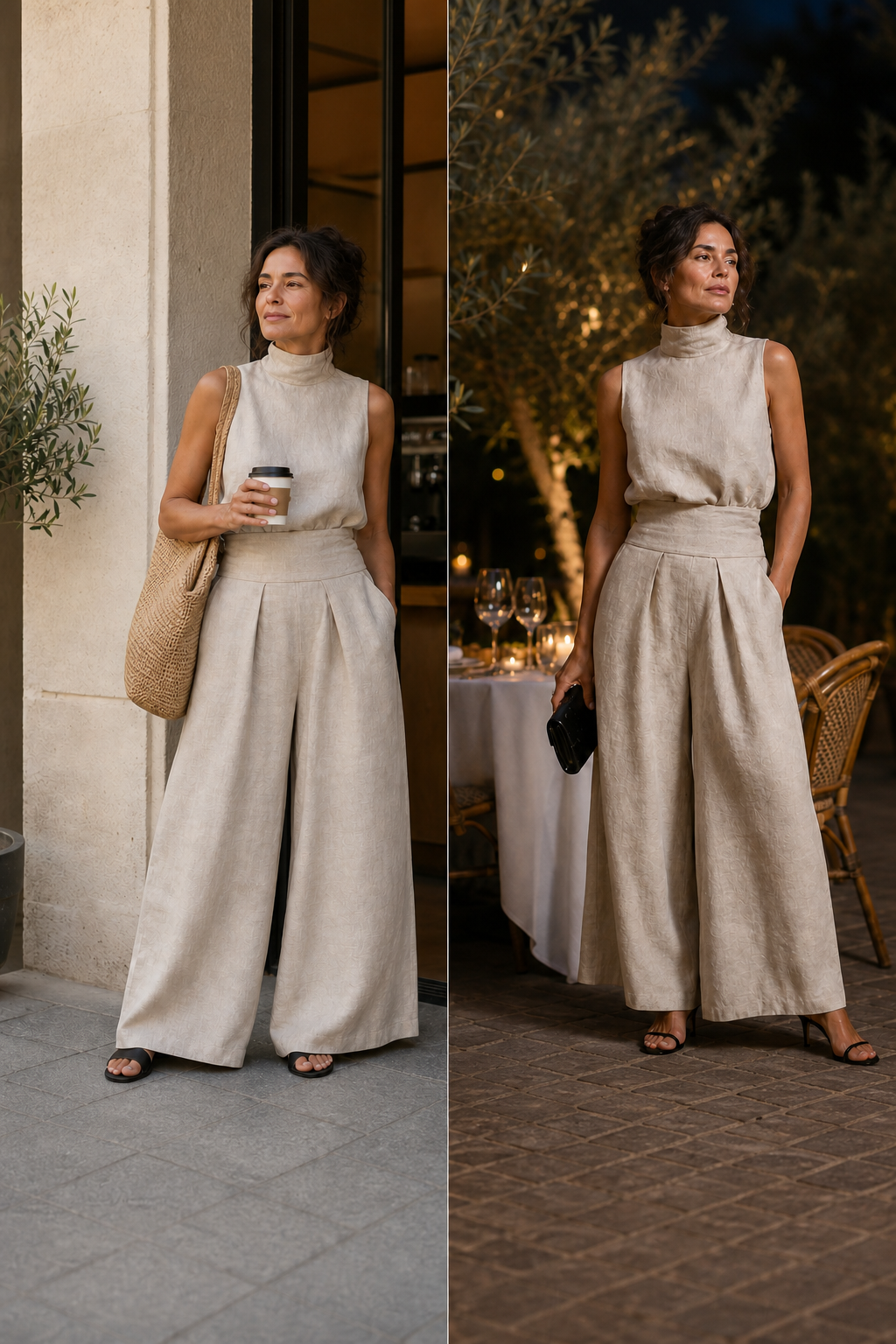 Valeria Quadrelli™ Lightweight Sleeveless Top and Wide-Leg Pants Set in a Relaxed Style