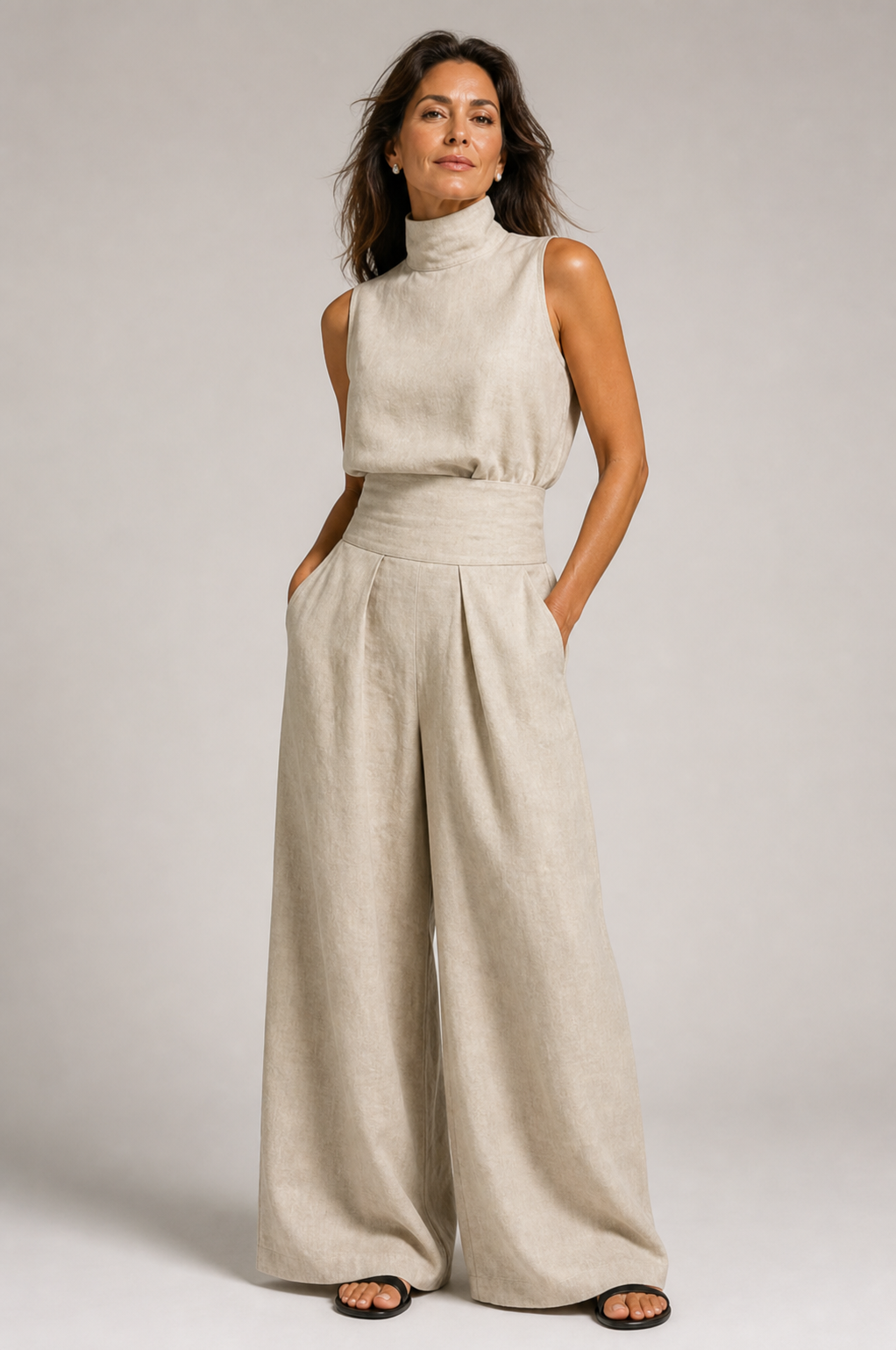 Valeria Quadrelli™ Lightweight Sleeveless Top and Wide-Leg Pants Set in a Relaxed Style