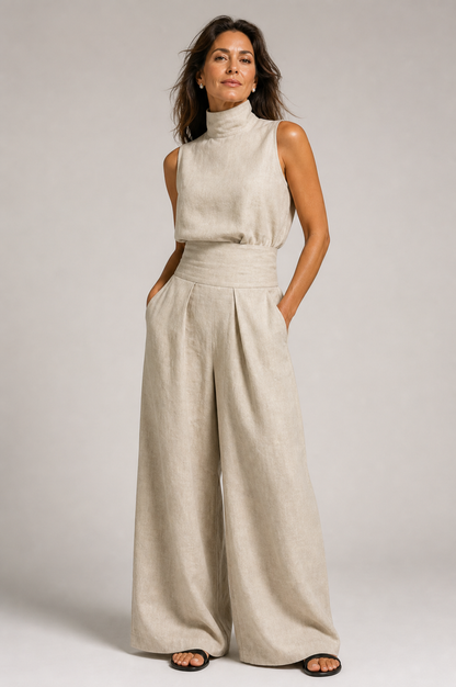 Valeria Quadrelli™ Lightweight Sleeveless Top and Wide-Leg Pants Set in a Relaxed Style