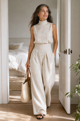 Valeria Quadrelli™ Lightweight Sleeveless Top and Wide-Leg Pants Set in a Relaxed Style