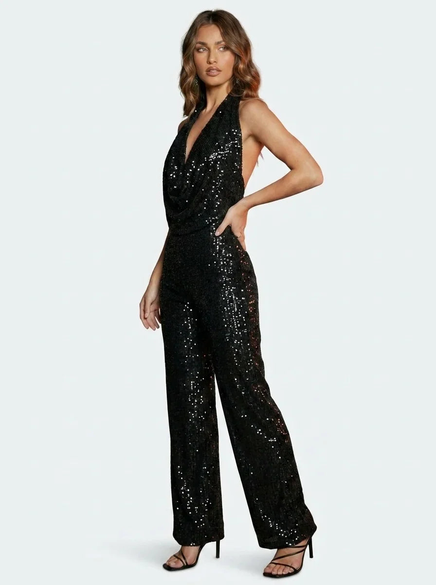 Vanda Bindi™ Elegant Sequined Jumpsuit with Flattering Tie Detail
