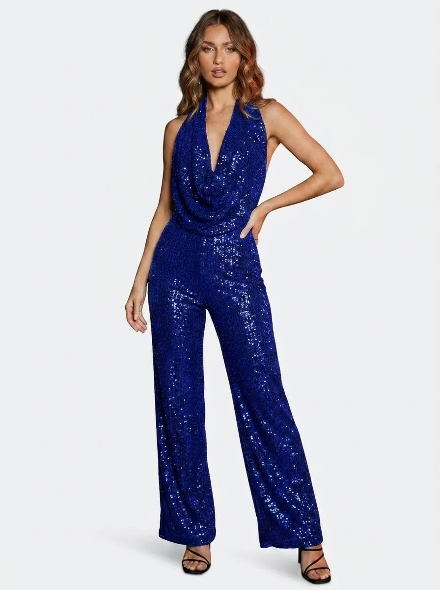 Vanda Bindi™ Elegant Sequined Jumpsuit with Flattering Tie Detail