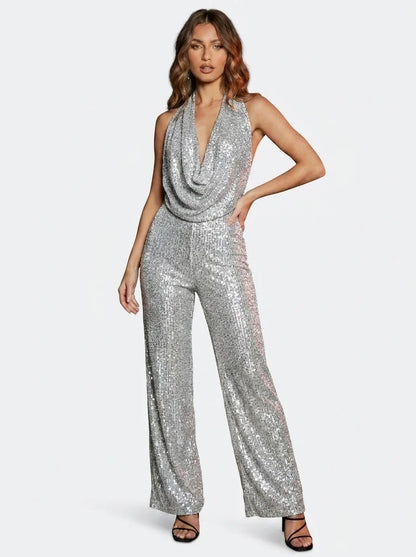 Vanda Bindi™ Elegant Sequined Jumpsuit with Flattering Tie Detail