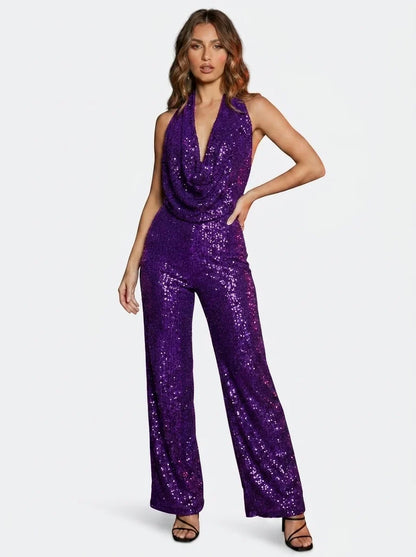 Vanda Bindi™ Elegant Sequined Jumpsuit with Flattering Tie Detail