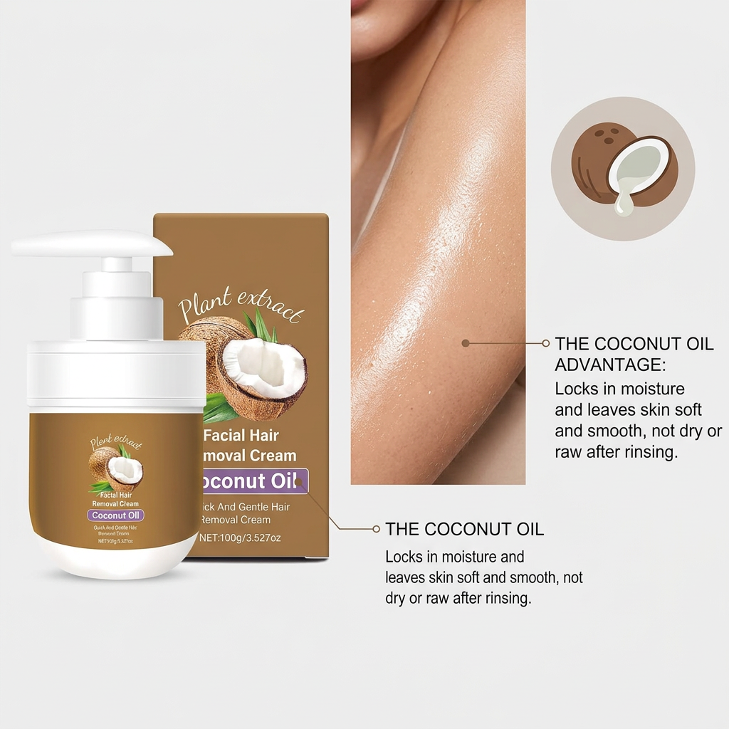 Velourashe™ Gentle Coconut Hair Removal Cream, Face and Body