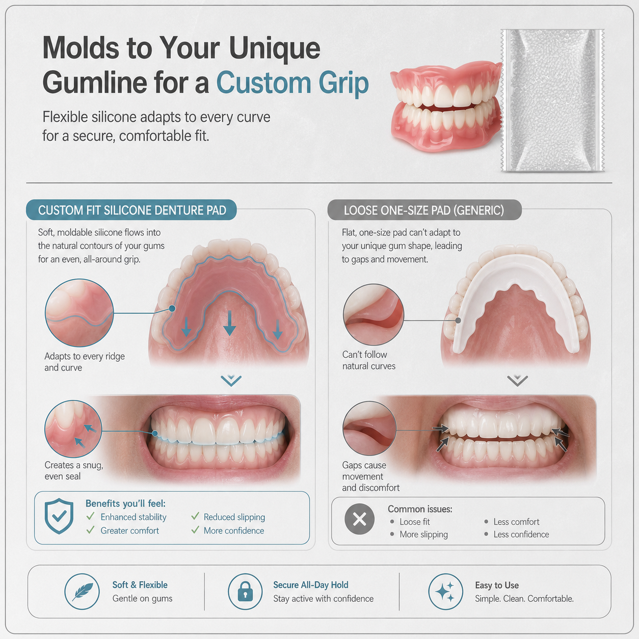 VelvetDent Pro™ Soft Silicone Denture Cushion for Secure Fit
