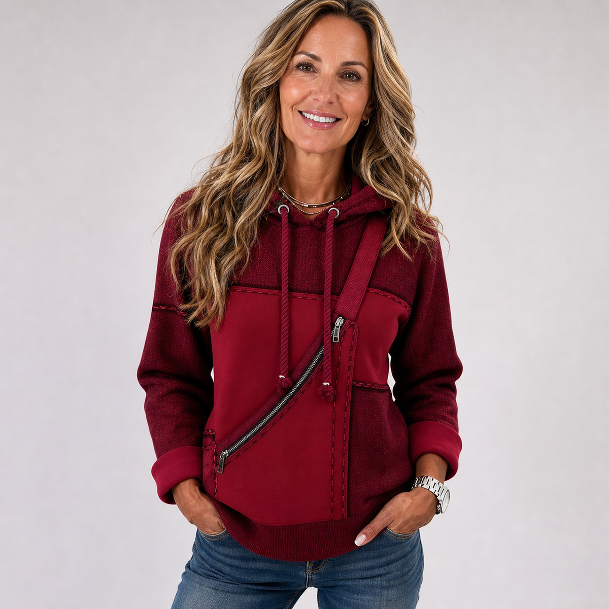 Venera Benussi™ Textured Zip Hoodie for Effortless Everyday Style
