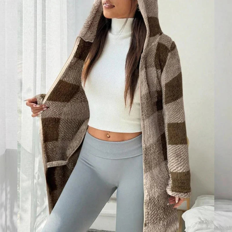 Venturina Plaid Hooded Jacket for Women with Zipper - main front view