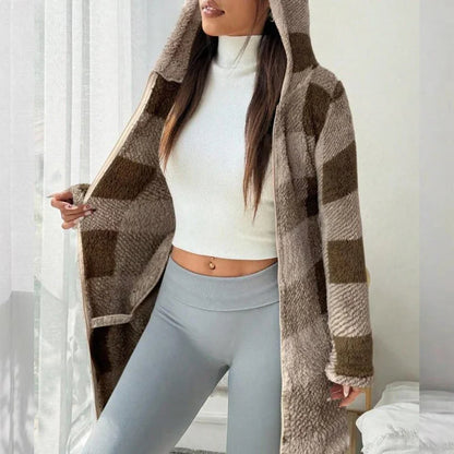 Venturina Plaid Hooded Jacket for Women with Zipper - main front view