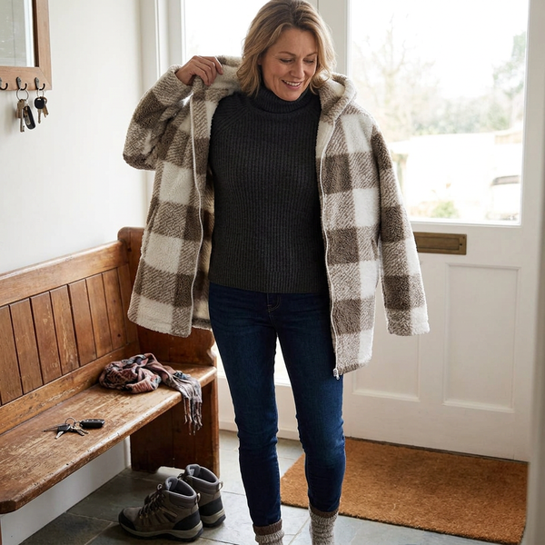 Venturina Casagrande™ Hooded Plaid Jacket for Effortless Warmth