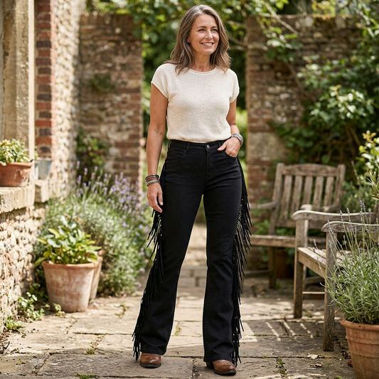 Violante Collura™ Fringe Flare Jeans for a Longer Leg Line
