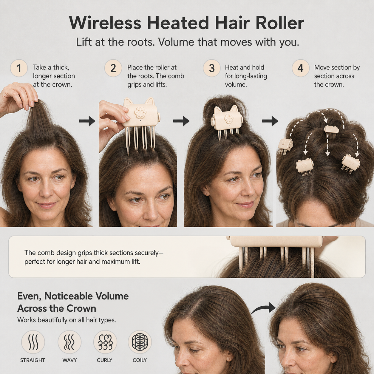 Voluriané™ Cordless Heated Hair Rollers for Effortless Volume