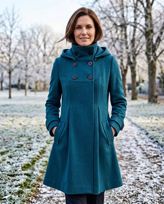 Wanda Salvadori™ Elegant Hooded Swing Coat for Cold Outings