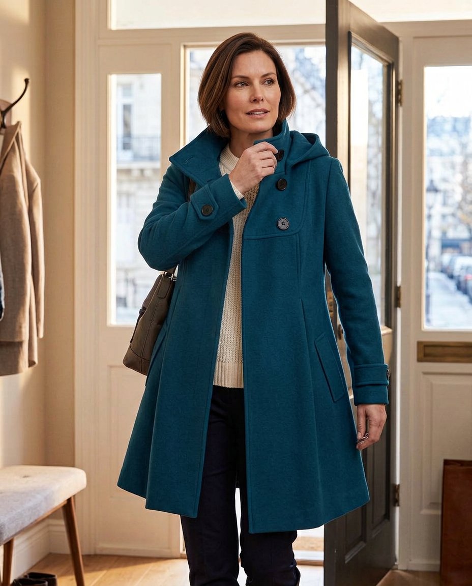 Wanda Salvadori™ Elegant Hooded Swing Coat for Cold Outings